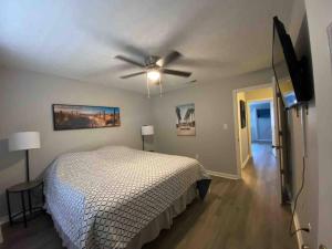 a bedroom with a bed and a ceiling fan at Recently Renovated Condo! in Athens