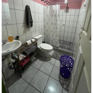 uma casa de banho com um WC e um lavatório em Casa Coco em Puerto Jiménez