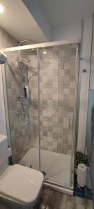 een douche met een glazen deur in de badkamer bij Torremolinos Suite in Torremolinos