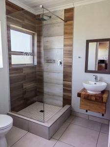 ein Bad mit einer Dusche, einem Waschbecken und einem WC in der Unterkunft @47 Galpin in Port Elizabeth
