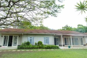 a white house with white windows and a tree at The Cottages @ Ezulwini in Lobamba