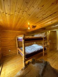 - une chambre avec 2 lits superposés dans une cabane en rondins dans l'établissement Intre Barse, à Zărneşti