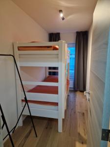 1 dormitorio con 2 literas y escalera en Luxury Renovated 3 Rooms Apartment en Ostende