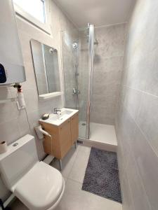 La salle de bains est pourvue d'un lavabo et d'une douche. dans l'établissement Superbe 2 pièces rénové et calme, à Aubervilliers