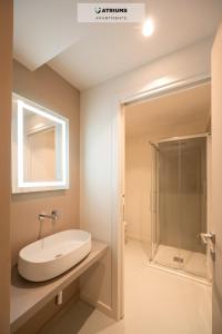 een badkamer met een wastafel en een douche bij Atriums Apartment Giambattista Bogino in Turijn