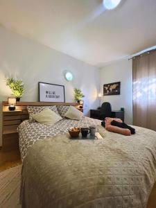 sypialnia z dużym łóżkiem z miską w obiekcie Votre chaleureux cocon proche Aéroport & Transport w mieście Blagnac