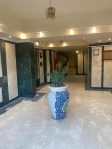 カイロにある3 bedroom apartment, Sheraton Al Matar, Nozhaのロビー中の植物を持つ大花瓶
