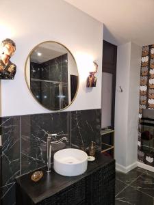 een badkamer met een wastafel en een spiegel bij Le Boudoir D'Olympe Appartement érotico-romantique in Montauban