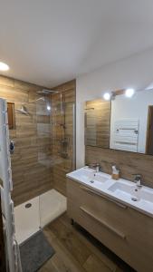 a bathroom with a sink and a shower at Le Panoramic 1300 in Notre-Dame-du-Pré