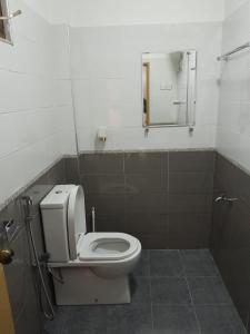 a bathroom with a white toilet and a mirror at Creek View Inn in Nuwara Eliya