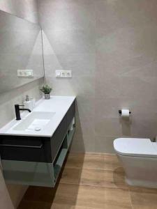 a bathroom with a white sink and a toilet at Apartamento Elkano 1 in Hernani
