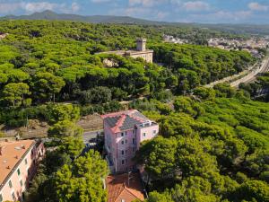 an aerial view of a building in the middle of a forest at Castiglioncello Suite in Castiglioncello