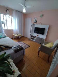 a living room with a couch and a television at Hospedagem Domiciliar Alternativa in Balneário Camboriú