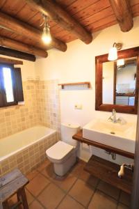 a bathroom with a sink and a toilet and a mirror at Finca Santa Ana - Only Adults in Cortelazor