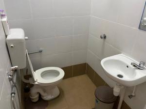 La salle de bains est pourvue de toilettes et d'un lavabo. dans l'établissement MS HOMESTAY, à Arau