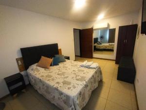 ein Schlafzimmer mit einem großen Bett in einem Zimmer in der Unterkunft Finca Los Sauces in Chilecito