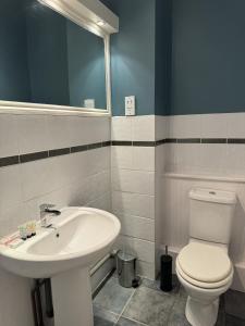 ein Badezimmer mit einem weißen WC und einem Waschbecken in der Unterkunft Windsor Wine and Dine in Chertsey