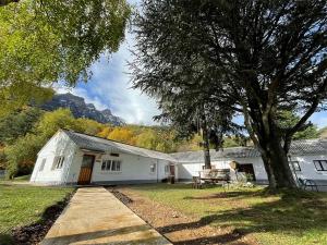 Una casa blanca con un árbol delante. en Complejo Bubal Formigal 3000, en Búbal