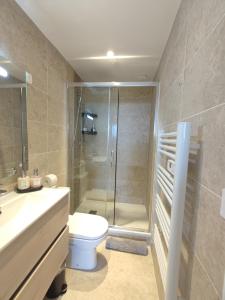 a bathroom with a shower and a toilet and a sink at L'Ipanema - Standing T2 + Balcon in Cassis