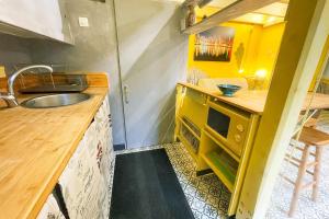 a small kitchen with a sink and a counter at #M1 La maisonnette des 3 ponts Terrace in Saint-Égrève +10 photos