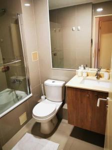 a bathroom with a toilet and a sink at costanera playa villarrica in Villarrica