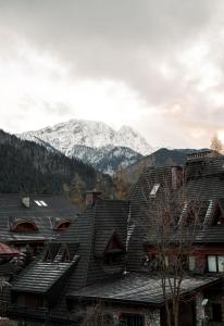 a group of roofs with mountains in the background at Hostel Wielka Krokiew in Zakopane
