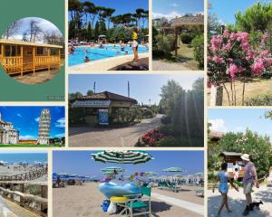 a collage of photos with people in a pool at Mobile home Viareggio - Camping Paradiso- Including airco -Zona Gialla 016 in Viareggio