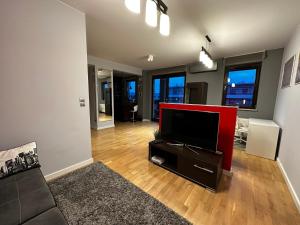 Televízia a/alebo spoločenská miestnosť v ubytovaní Apartament Włodarzewska
