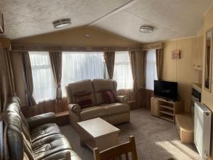 a living room with a couch and a tv at Poppy at Oakdene Forest Park in Ringwood