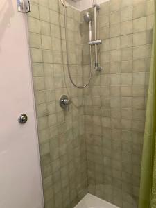 a bathroom with a shower with a shower curtain at Apartment Il Duomo in Poggio Mirteto