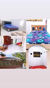 eine Collage mit Fotos von einem Schlafzimmer und einem Bett in der Unterkunft Wijaya homestay in Subang