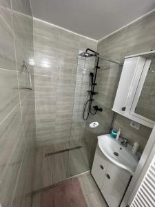 uma casa de banho com um chuveiro e um lavatório. em Top House em Vaslui