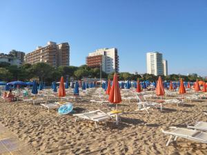 リニャーノ・サッビアドーロにあるCarinziaのビーチの椅子とパラソルの束