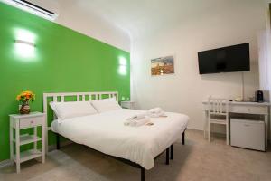 1 dormitorio con una pared verde, 1 cama y TV en Il Vagello B&B en Florencia