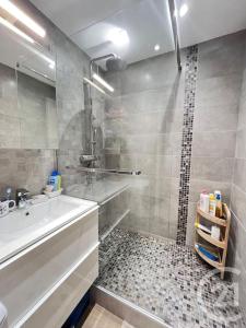 a bathroom with a shower and a sink at LE MELEZET - Appart' 6 personnes skis aux pieds in Risoul