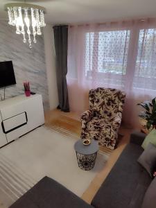 - un salon avec un canapé et une chaise dans l'établissement Apartman Behar Otoka Sarajevo, à Sarajevo