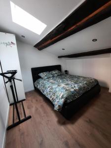 ein Schlafzimmer mit einem Bett in einem Zimmer in der Unterkunft Les Charmes de Trévoux in Trévoux