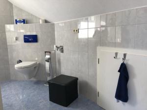 a bathroom with a toilet and a sink at Ferienwohnung Graswald mit Panoramablick in die Rhön in Kaltennordheim