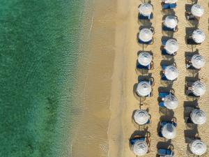 an overhead view of a group of boats on the beach at Arte & Mare Elia Luxury Suites and Villas in Elia Beach