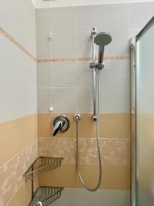 a shower with a hose in a bathroom at Trilo Riflessi d'Alpe in Lavarone