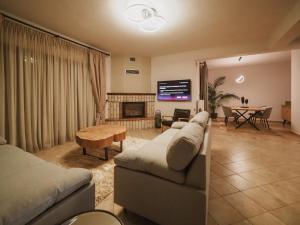 a living room with a couch and a table at Elati Leisure Suites & Apartments in Elati Trikalon