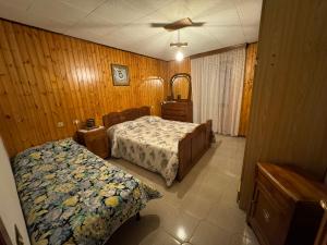 1 Schlafzimmer mit 2 Betten und Holzwänden in der Unterkunft Casa Cardillo in Colere