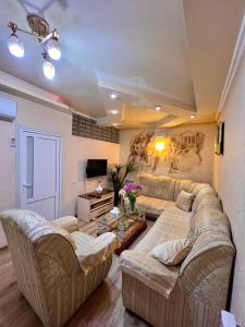 a living room with two couches and a tv at Apartment in the centre of Yerevan for rent in Yerevan