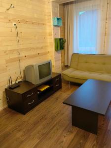 a living room with a tv and a couch at Bansko Royal Towers - Studio 536 in Bansko