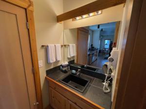 uma casa de banho com um lavatório e um espelho em BOATYARRD Inn # 9 em Langley