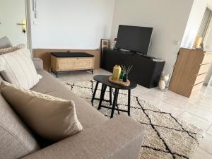 sala de estar con sofá y TV en Appartement a deux pas de Monaco, en Beausoleil