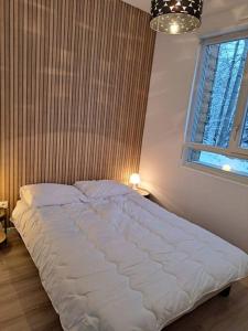 een groot wit bed in een slaapkamer met een raam bij Nouveau T2 2/3 couchages La Bresse in La Bresse