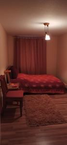 sypialnia z czerwonym łóżkiem i krzesłem w obiekcie Ferienwohnung "Villa Alexander" 4 DTV-Sternen Neu Eröffnung w mieście Bad Ems