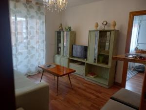 ein Wohnzimmer mit einem TV und einem Tisch in der Unterkunft La Casuca de Ana&Isabel in Palencia