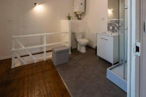 La salle de bains est pourvue de toilettes et d'un lavabo. dans l'établissement Maison du pêcheur 1 / Duplex chaleureux, à Argenton-sur-Creuse